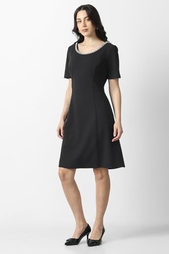 Van Heusen Women's Polyester Blend Modern Above The Knee Dress (VWCDERGFM46758_Black