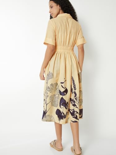 Max Women Floral Print Midi Shirt Dress(White_L)