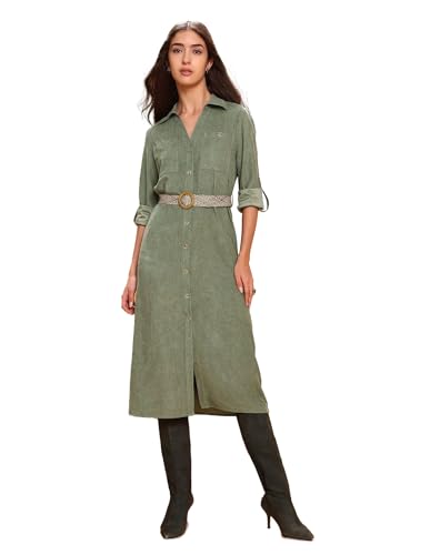 U.S. Polo ASSN. Women Solid Midi Shirt Dress (UWAW25DRS177_Olive_M)