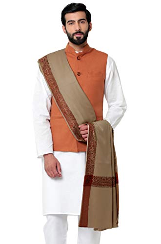 Weavers Villa Men's Woven Border Grey Woollen Lohi/Shawl, 125cm x 250cm