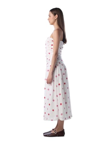 ONLY Women's Polka Dots Fit and Flare White Dress