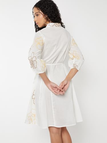 Max Women's Cotton A-Line Below The Knee Dress (LP510004_Off White