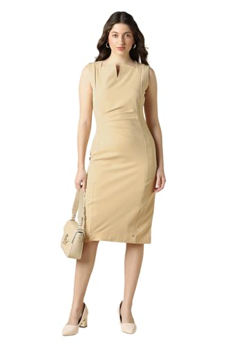 Women Beige Solid Formal Dress