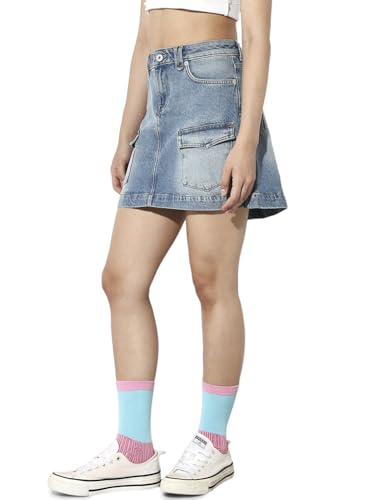 ONLY Women's Solid Flared High-Rise Blue Skirt