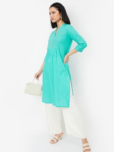 Max Women's Cotton Regular Kurta (VIEKSP25HE_Aqua