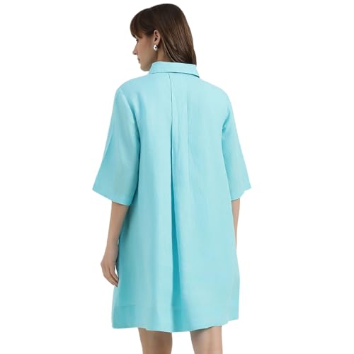 United Colors of Benetton Regular Fit Spread Collar Solid Dress (Size : XL) - 26P4WVNDR301ITQ1 Turquoise