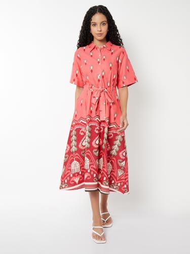 Max Women's Polyester A-Line Below The Knee Dress (IS510001_Pink