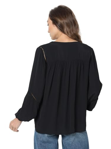 VERO MODA Women's Solid Regular Fit T-Shirt (Black) - SaumyasStore