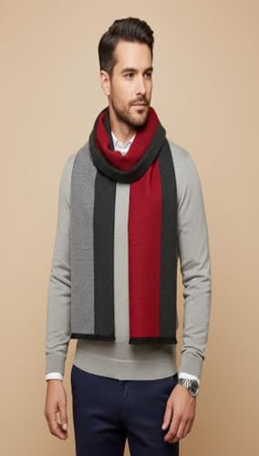 MUFFLY Woven Reversible Printed Men's Wool & Acrylic Warm Men Muffler Cashmere Solid Winter Wear Wraps Muffler/Scarves (Red Black)