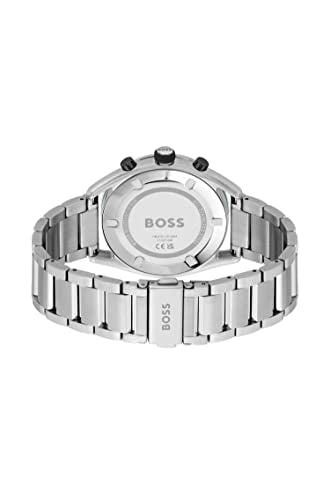 BOSS Men Center Court Qtz Fashion Chrono Black Round Dial Analog Watch|Stainless Steel Material|Silver Color Band - 1514023