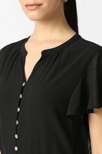 Van Heusen Women's Polyester Modern Knee-Length Dress (VWDRERGF773037_Black