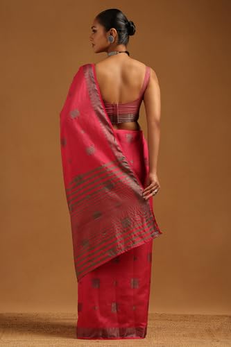 Soch Womens Fuchsia Art Silk Woven Design Saree