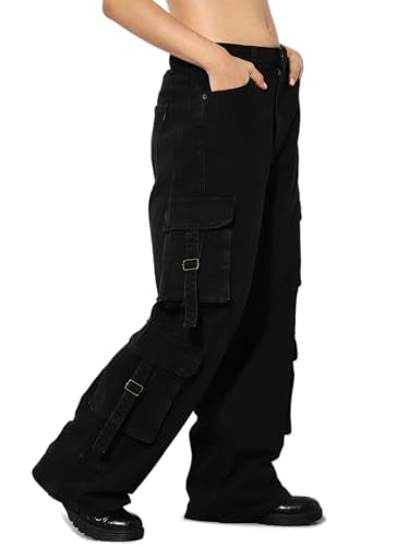 ONLY Women's Loose Fit Mid Rise Black Denim Jeans
