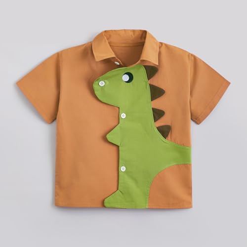 Hopscotch Boys Short Sleeves Brown 2-Pc Dino Applique Shirt & Shorts (18-24 Months)
