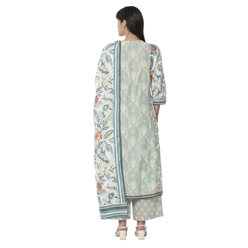 Biba Women Sage Green Pure Cotton Floral Kalidar Suit Set_46