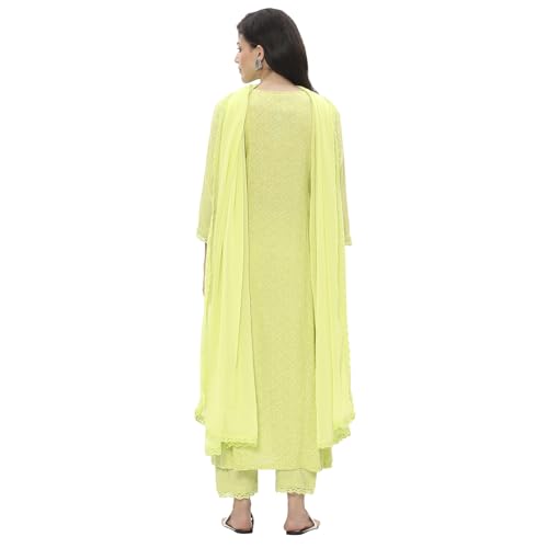Rangriti Women Lime Green Viscose Rayon Flared Kurta Set_36