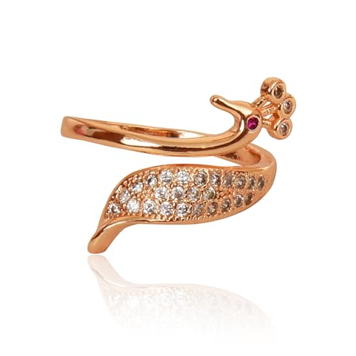 Nilu's Collection Rose Gold Plated Elegant American Diamond Studded Sparkling Adjustable Finger Ring for Women and Girls (Style 5)