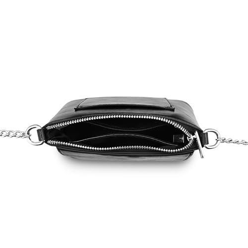 Fastrack MiniBae Sling | Black Faux-Leather Women’s Handbag | Silver Hardware & Spacious Main Compartment