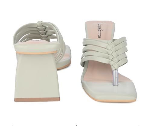 LOUIS STITCH Women's Fashion Green Slip-On Block Heel Sandals | Weaved T-Strap Stylish Heel Sandal for Ladies | LSOF-LDBH-WESTGR| (UK-7)