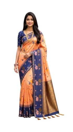 SREE KUMARAN Women's Kanchipuram Kubera Silk Pure Pattu Sarees - Flower Butta With Blouse (VSK396-11)