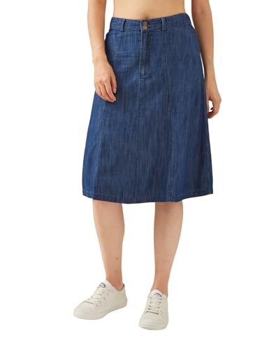 Latin Quarters Women Blue Denim Knee Length A-line Solid Casual Skirt_XL