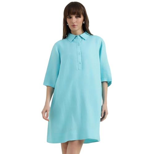 United Colors of Benetton Regular Fit Spread Collar Solid Dress (Size : XL) - 26P4WVNDR301ITQ1 Turquoise