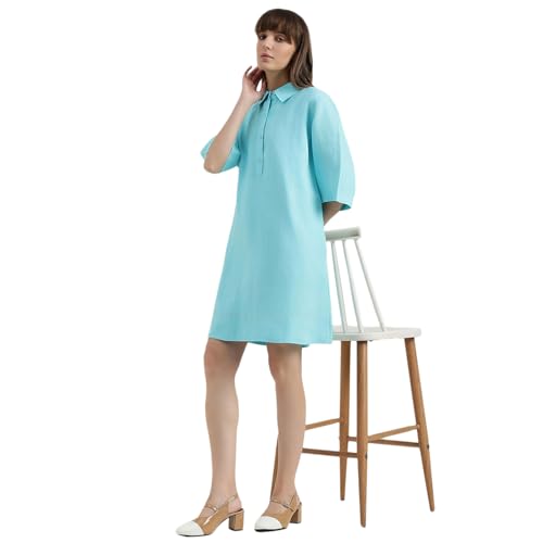 United Colors of Benetton Regular Fit Spread Collar Solid Dress (Size : XL) - 26P4WVNDR301ITQ1 Turquoise