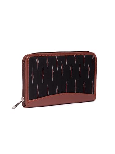 ZOUK Ikat Wallets for Women - Handmade Wallets for Females - Vegan Leather and Ikat Purse for Ladies - Clutch with Indian Print - Wallets for Mobile Phones - Ikat GreRed Print