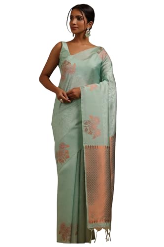 Soch Womens Powder Blue Tussar Zari Woven Saree