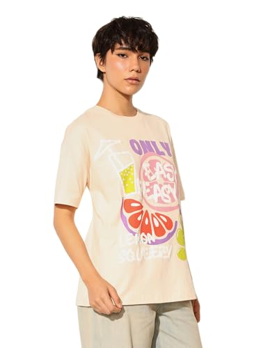 ONLY Women's Loose Fit Beige T-Shirt