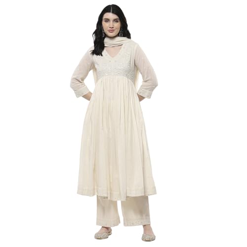 Biba Women's Cotton Kurta Set (SKDSTRA10507SS25OWHT_Off White