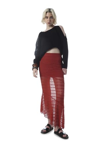 ONLY Women's Self Design Regular Fit High-Rise Red Skirt
