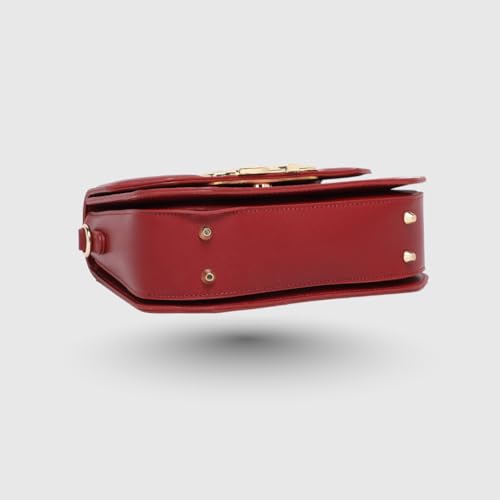 MAROON Women's Floral Satchel Handbag with Bamboo Style Handle & Gold Chain Strap