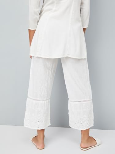 Max Women Schiffili Embroidered Hem Palazzos (Off White_XXL)