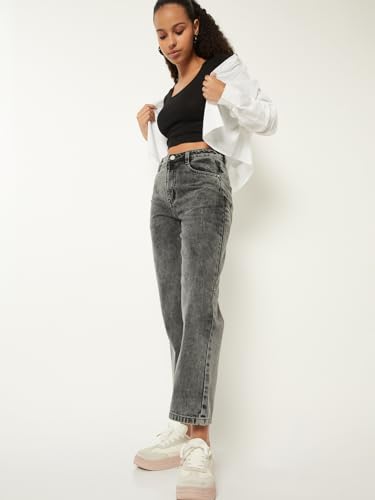 Max Women Washed Straight Fit Jeans (Black_32)