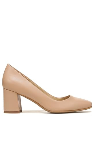 Naturalizer Womens Warner Square Toe Block Heel Pump, Beige, 10 Wide
