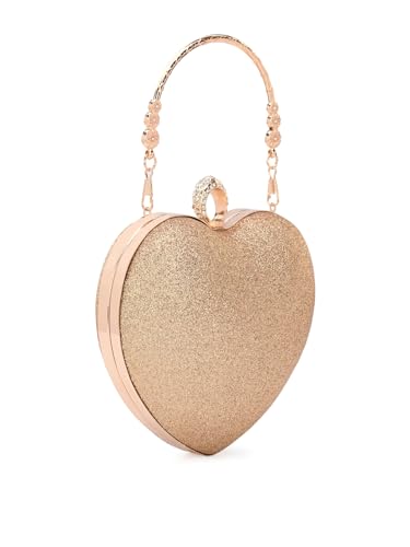 TOOBA Gold Heart-Shaped Glitter Clutch for Women – Sparkling Party Purse with Crystal Handle, Perfect for Weddings, Receptions, Festive & Evening