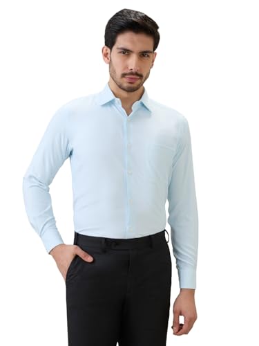 Raymond Men Contemporary Fit Structure Pattern Bamboo Polyester Blend Semi Cutaway Collar Full Sleeve Formal Shirt Green