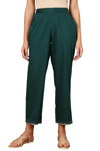 W for Woman Pink Ankle Length Straight Pants with Embellished Hemline (Size: M)-24AUW62926-222627