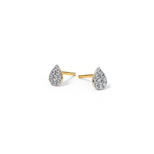 CaratLane 9 KT Yellow Gold Shimmering Pear Diamond Stud Earrings for Women