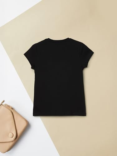 Max Girls Printed T-Shirt (Black_8-9 Y)