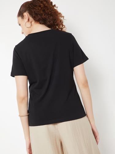 Max Women Embroidered T-Shirt (Black_S)