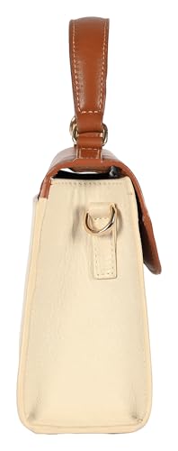 eske Viviana Colorblocked Pattern Genuine Leather Women Flap Satchel (Cognac Vanilla)