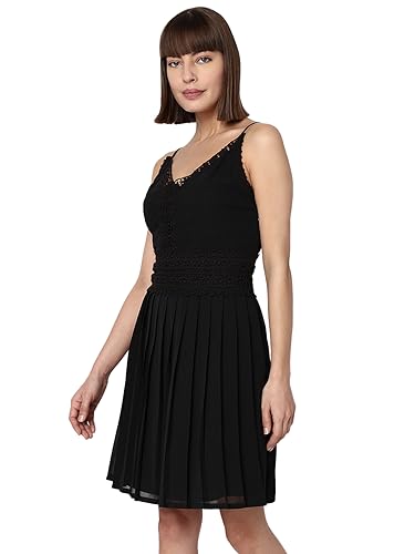 VERO MODA Women Solid Cotton Mini Black A-Line Dress