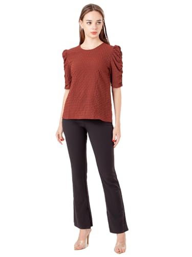 Zink London Women's Brown Textured Straight Top