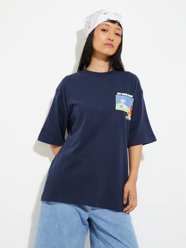Max Alaya F x URB_N Women Back Printed T-Shirt (Blue_XL)