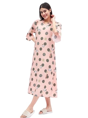 Sweet Dreams Women's Rayon Midi Casual Night Dress (2871GWCO_Peach Sand_XL)