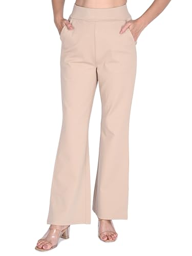 Plus Size Women Boot Cut/Bell Bottom Pull Up (NO Zip) Trouser - HIGH Rise - Stretchable Fabric - Beige Color - Waist Size (L) 32" to (4XL) 40" inches (in, Numeric, 36, Beige)