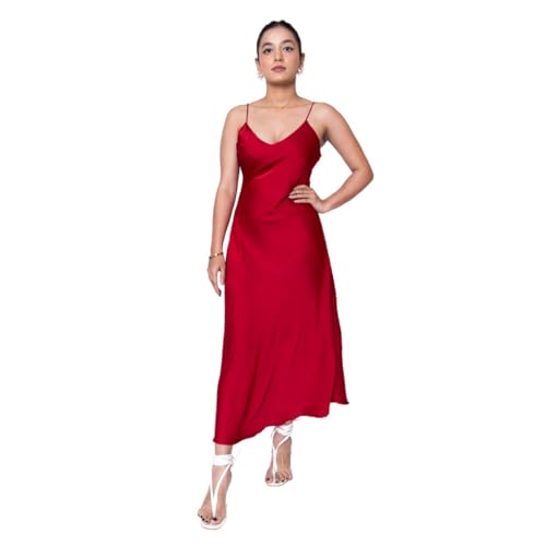 Sheux Red Satin Valentine Dress for Women – A-Line Gown for Date Night, Romantic Dinners & Special Evenings (XS)