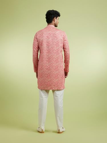 DIWAS BY MANYAVAR Men's Art Silk Printed Festive Kurta Set (2pc) (Pink, M)